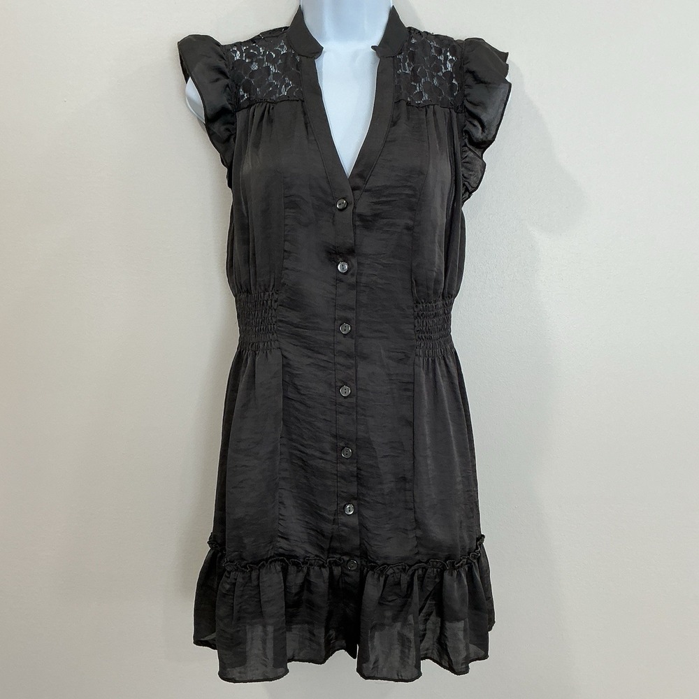 Eyeshadow Womens Small Black Floral Lace Trim Ruffle Dress Smocked Whimsigoth